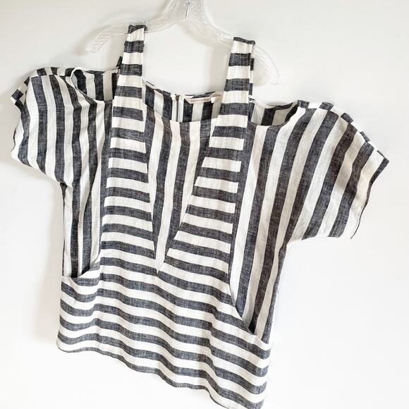 New Soft Surroundings Striped Cold Shoulder Linen Sunset Tunic - Picture 3 of 7